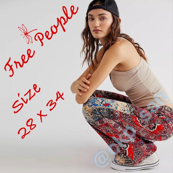 Free People Denim - NWT Free People Pull On Corduroy Printed Flares Sz 28